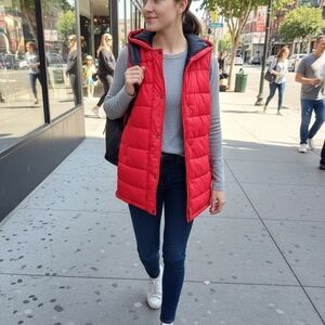 Red Hoodie Long Puffer Vest